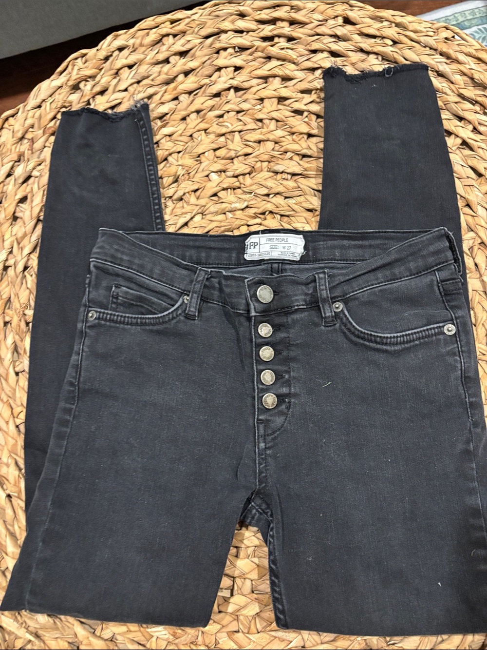 Free People Black Button-Fly High-Rise Skinny Jeans